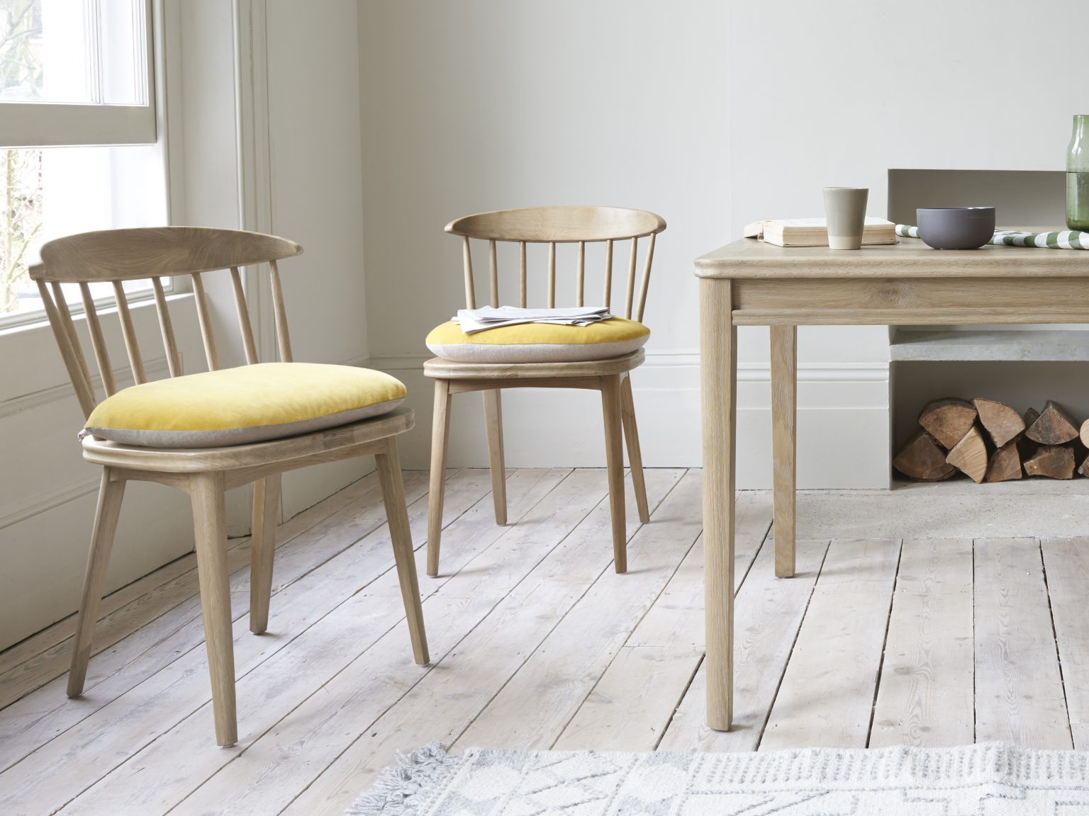 Loaf Soft Serve dining chair seat pads in Bumblebee, Winter Sky