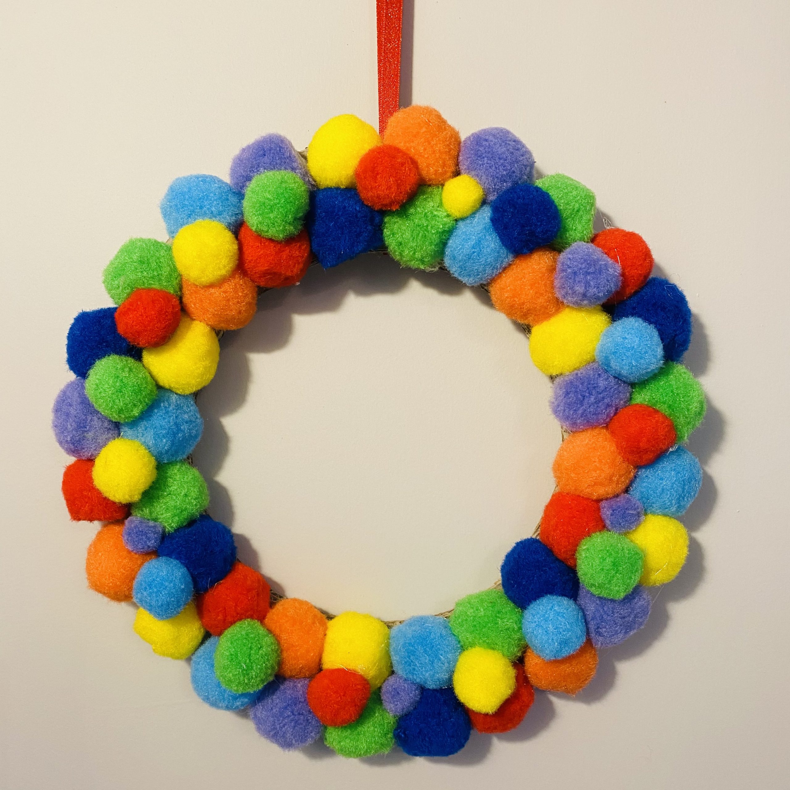 rainbow wreath pom poms
